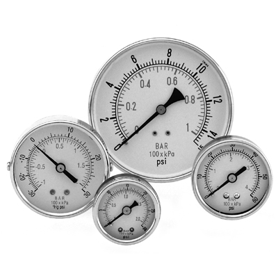 Metal Case Utility Pressure Gauge Model 50, 1-1/2″ dial, 1/8″ NPT, center back conn.