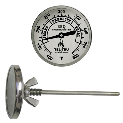 Barbecue Thermometer, 2 inch aluminum dial BQ225, 4 inch stem, zones