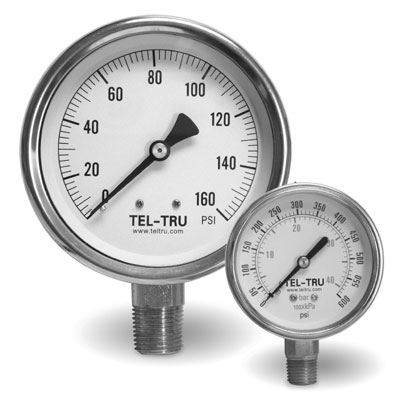 Industrial/Hydraulic Pressure Gauge Model 33, 2-1/2″ dial, 316SS, 1/4″ NPT, lower conn.