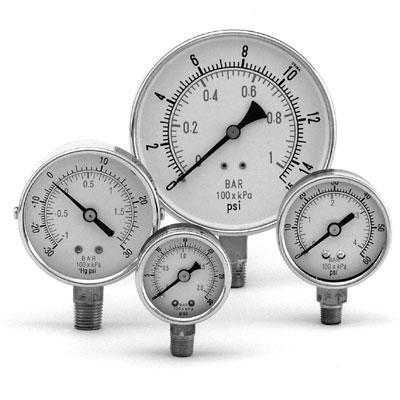 Metal Case Utility Pressure Gauge Model 50, 2-1/2″ dial, 1/4″ NPT, lower conn.