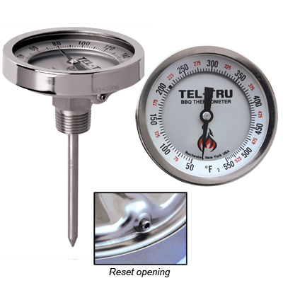 Barbecue Cooker and Smoker Thermometer, 3 inch aluminum dial BQ300R, with Calibration Reset, 2-1/2″ Stem, 50/550 degrees F