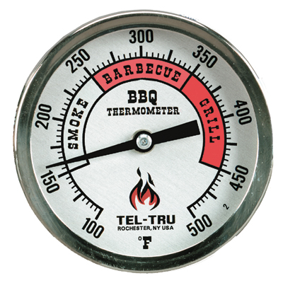 Barbecue Thermometer, 3 inch aluminum dial BQ300, 2-1/2 inch stem, RED zones