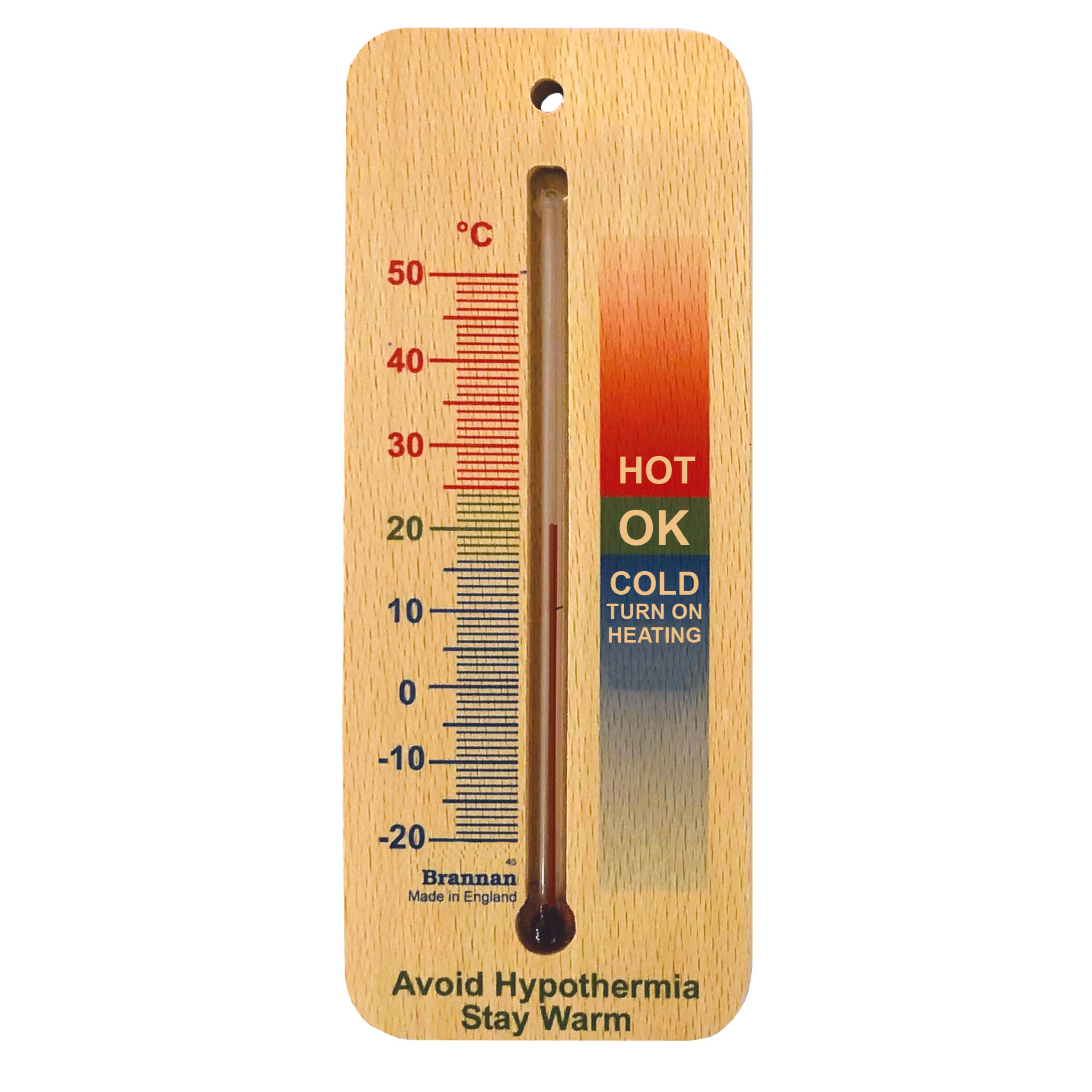 150mm wide wood wall thermometer – hypothermia design