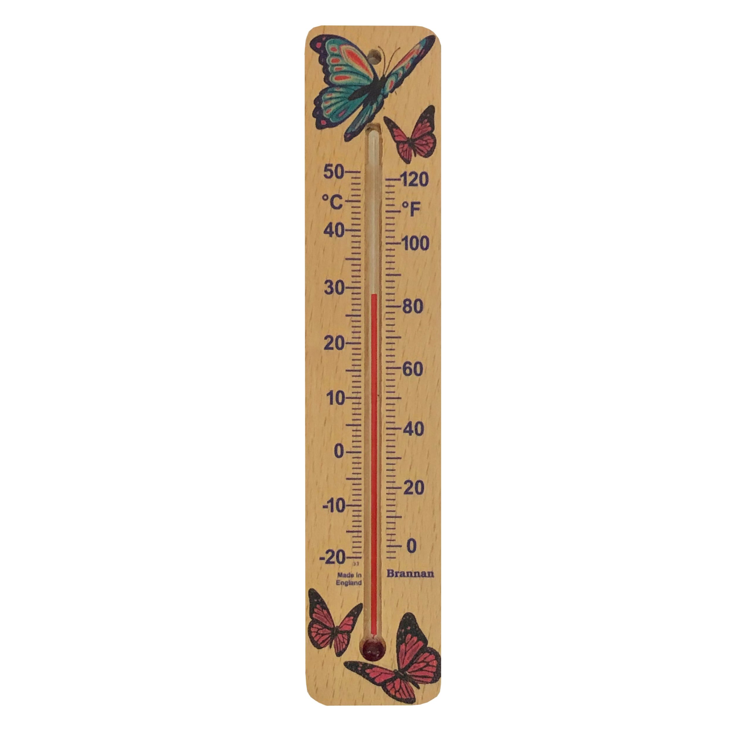 215mm wood wall thermometer – butterfly design