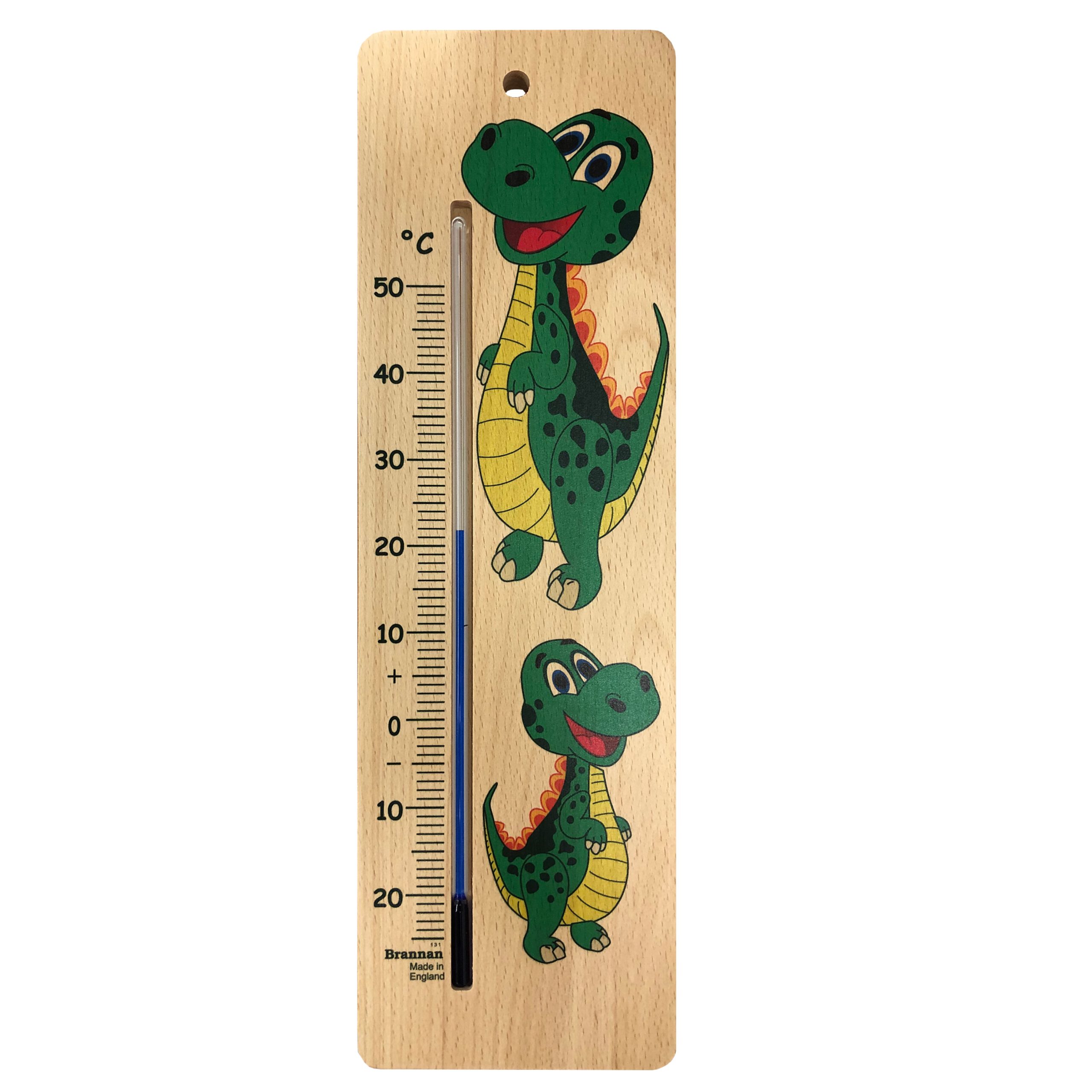 380mm wide wood wall thermometer – dinosaur design