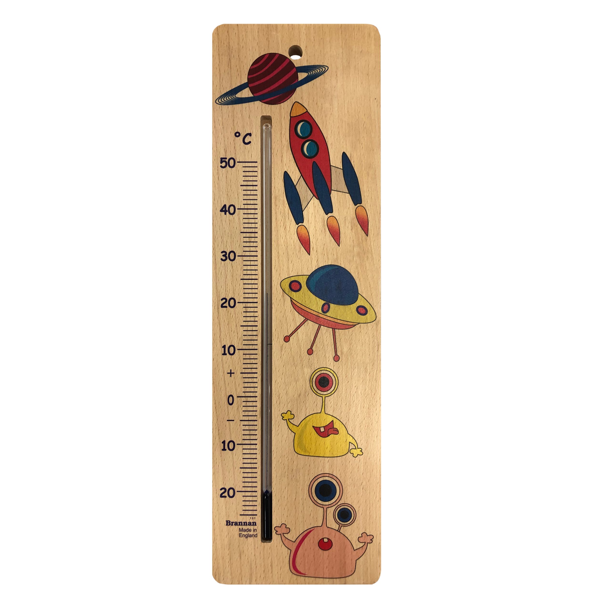 380mm wide wood wall thermometer – space design