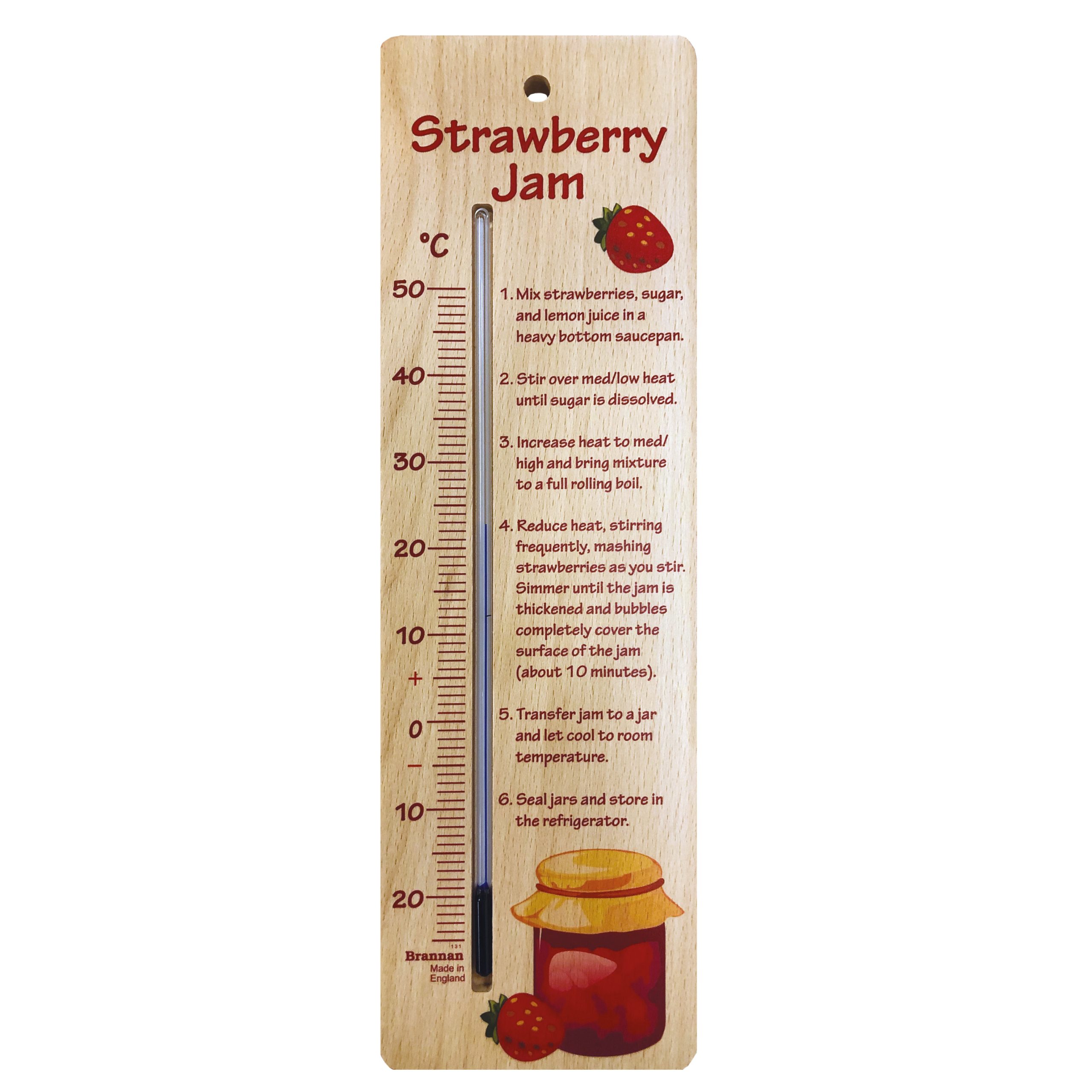 380mm wide wood wall thermometer – strawberry jam design