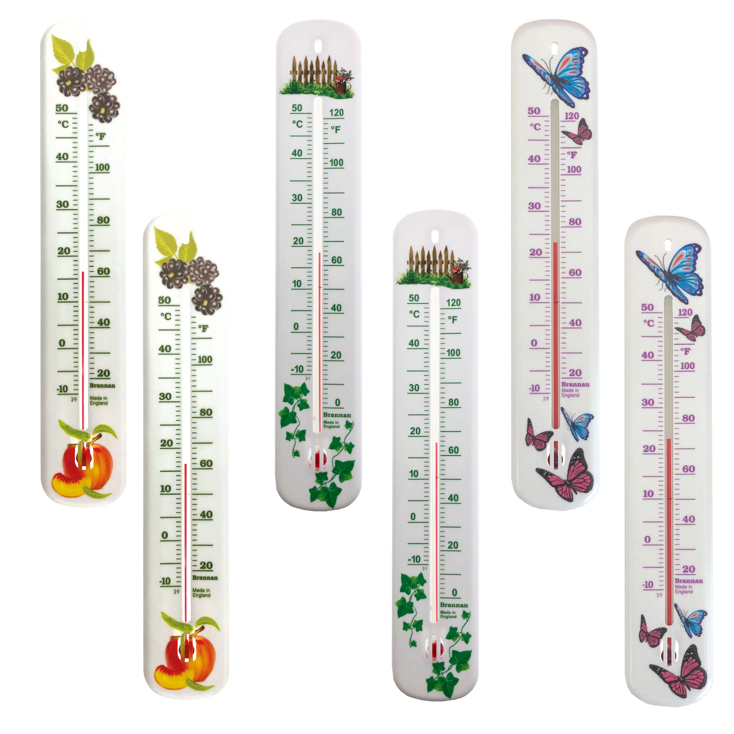 Decorative 215mm wall thermometers – pack of 6